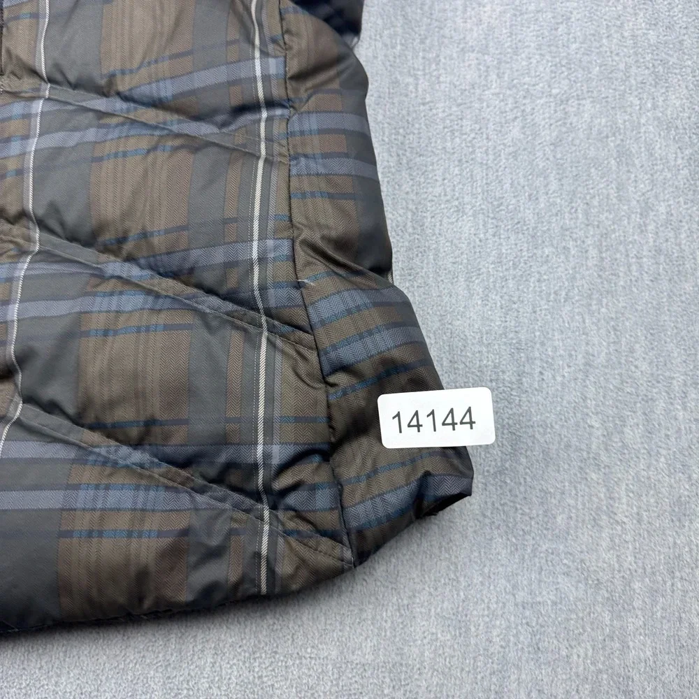 Patagonia Vest Womens Small Gray Brown Plaid Puffer Full Zip Goose Down Gorpcore